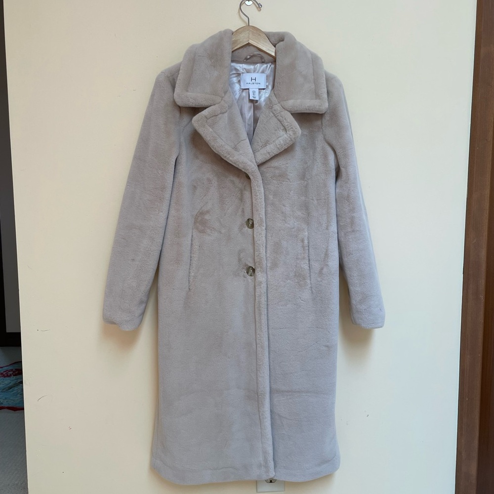 Halston Light Brown Faux Fur Coat